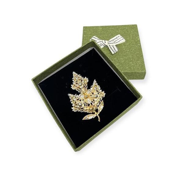 Handmade Gold/Silver Tone Filigree Floral/Leaf Accents Brooch New with Gift Box - Picture 6 of 6
